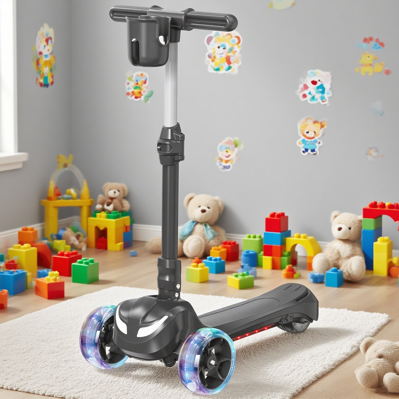 Newest Kids Scooter with Flashing Wheels, LCD Screen, Thumb Throttle, 3 Adjustable Heights,