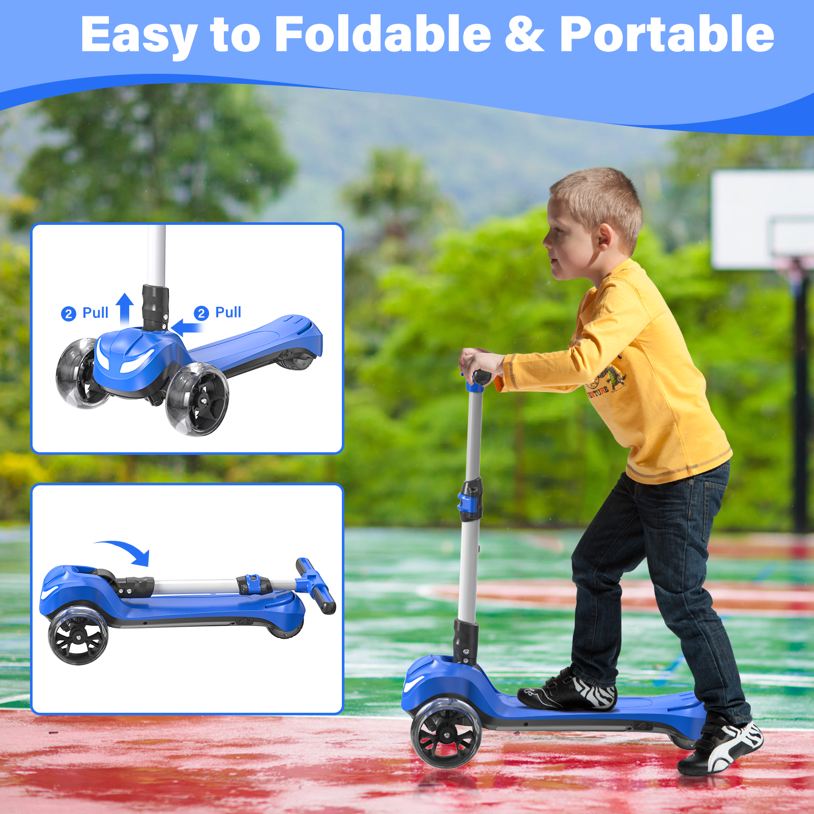 Newest Kids Scooter with Flashing Wheels, LCD Screen, Thumb Throttle, 3 Adjustable Heights, 5MPH Speed