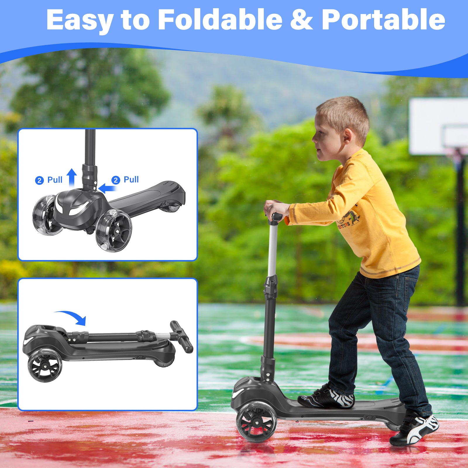 Newest Kids Scooter with Flashing Wheels, LCD Screen, Thumb Throttle, 3 Adjustable Heights,