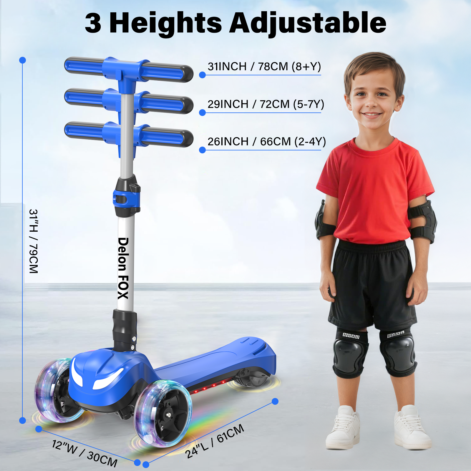 Newest Kids Scooter with Flashing Wheels, LCD Screen, Thumb Throttle, 3 Adjustable Heights, 5MPH Speed