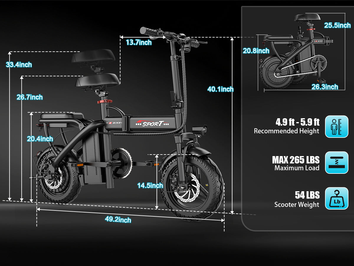 New Z6 Adult Electric Bike, 500W Motor, 20 MPH Folding Electric Bike