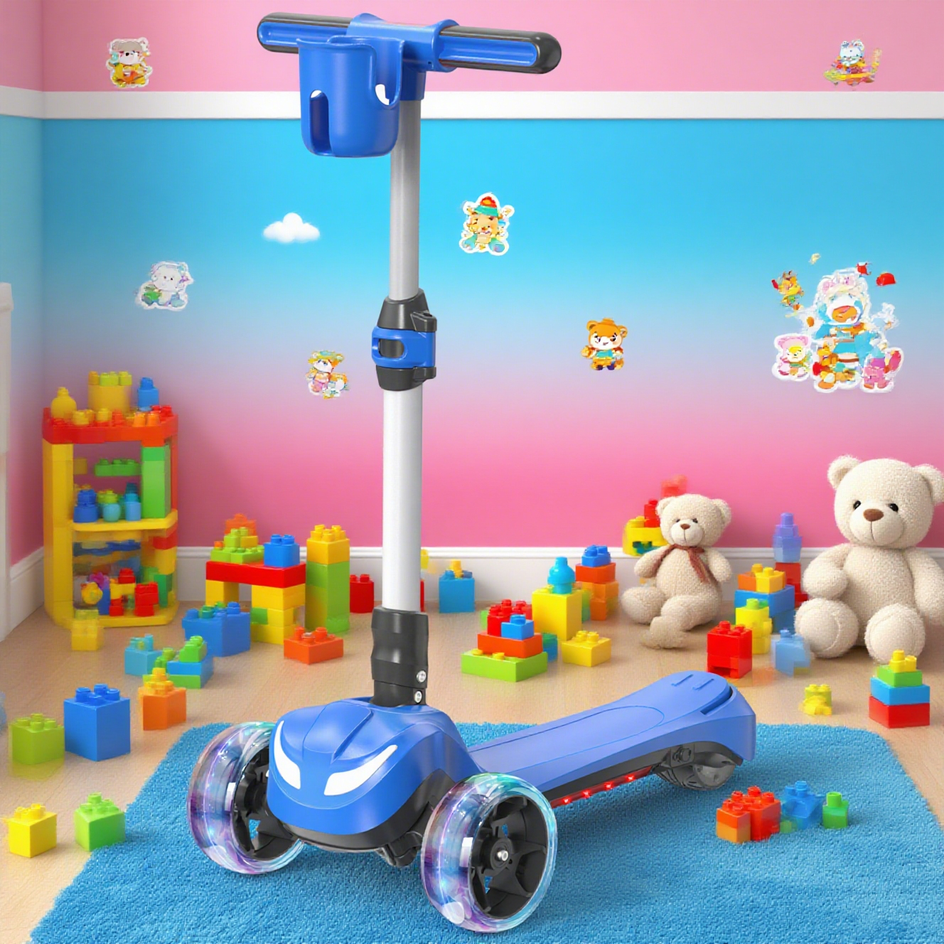 Newest Kids Scooter with Flashing Wheels, LCD Screen, Thumb Throttle, 3 Adjustable Heights, 5MPH Speed