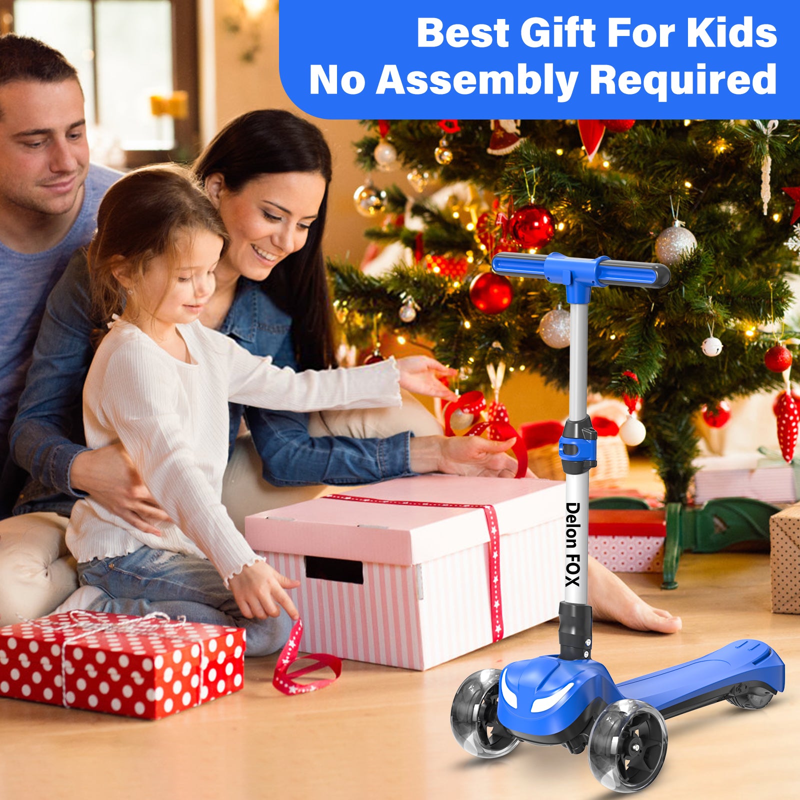 Newest Kids Scooter with Flashing Wheels, LCD Screen, Thumb Throttle, 3 Adjustable Heights, 5MPH Speed