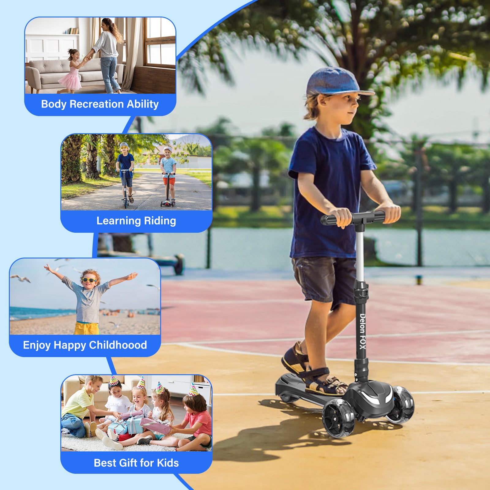 Newest Kids Scooter with Flashing Wheels, LCD Screen, Thumb Throttle, 3 Adjustable Heights,