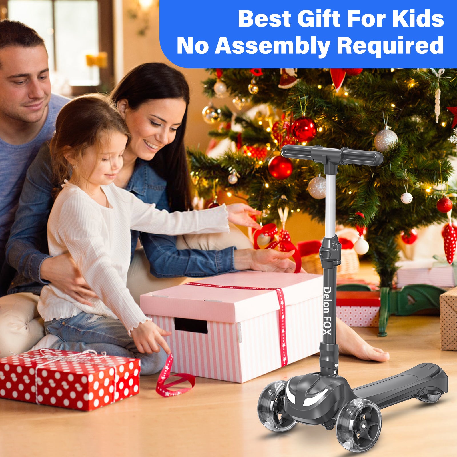Newest Kids Scooter with Flashing Wheels, LCD Screen, Thumb Throttle, 3 Adjustable Heights,